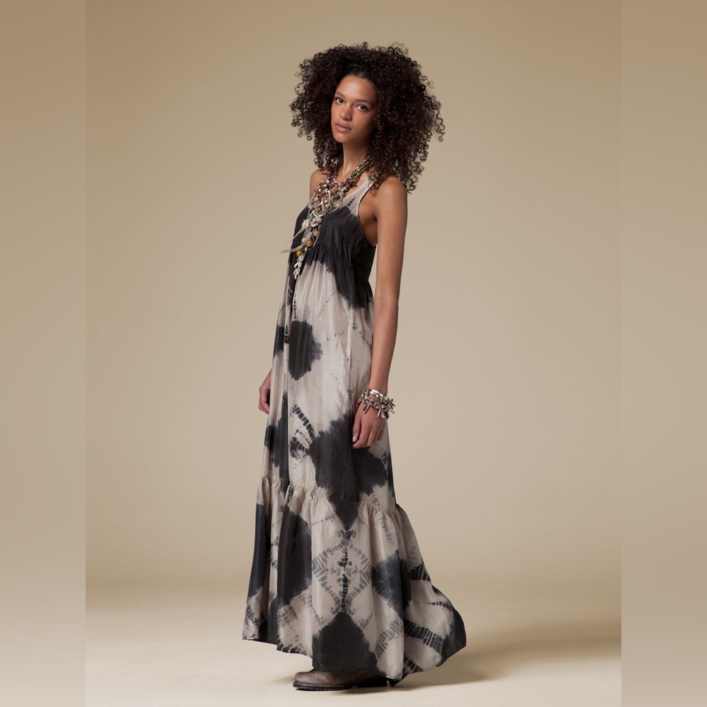 All Saints Cream and Gray Tie-Dye Maxi Skirt